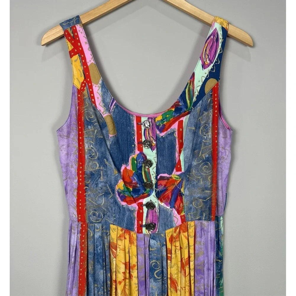 PLATINUM‎ by Dorothy Schoelen Women's Size 10 Midi Dress Artistic Print Vintage - Picture 2 of 10